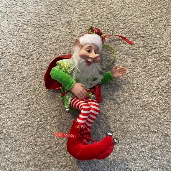Candy Cane Elf Posable Pixie Face Long Nose Christmas Decoration NEW - Picture 4 of 7
